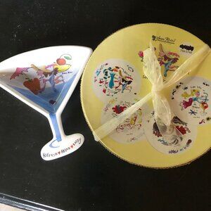 Whimsical Karen Roseli 4-Plate Set in Box + bonus Dip Bowl
